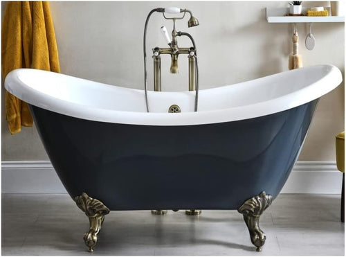 Stone Grey Double Ended Freestanding Slipper Bath 1750x730mm Gold Feet