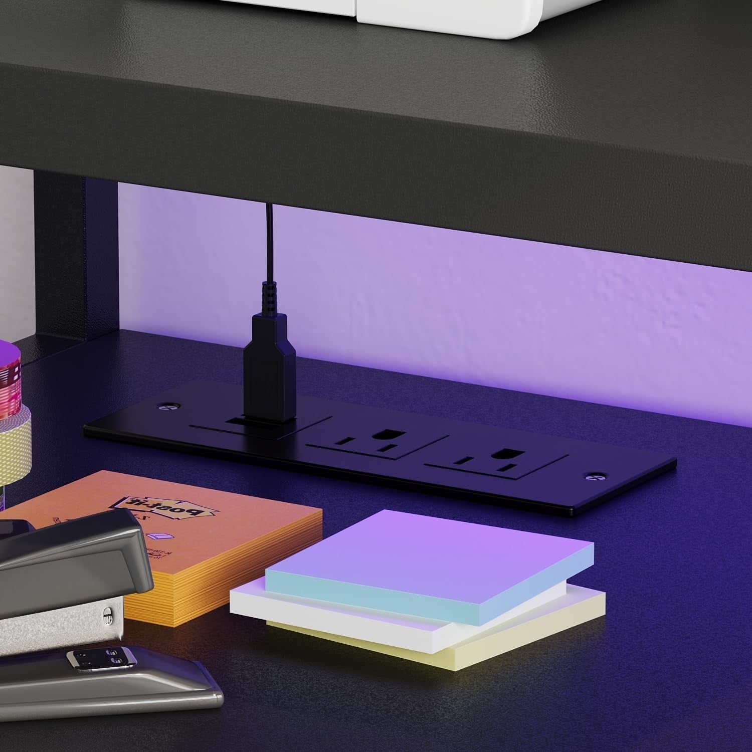 Black LED Mobile File Cabinet 65cm Lockable Printer Stand