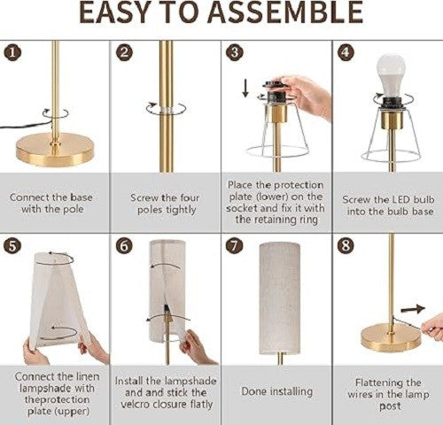 Dimmable Floor Lamp Remote Control Tall Reading Light Linen Shade