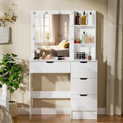 Modern LED Vanity Makeup Dressing Table Desk Mirror Drawers White Bedroom