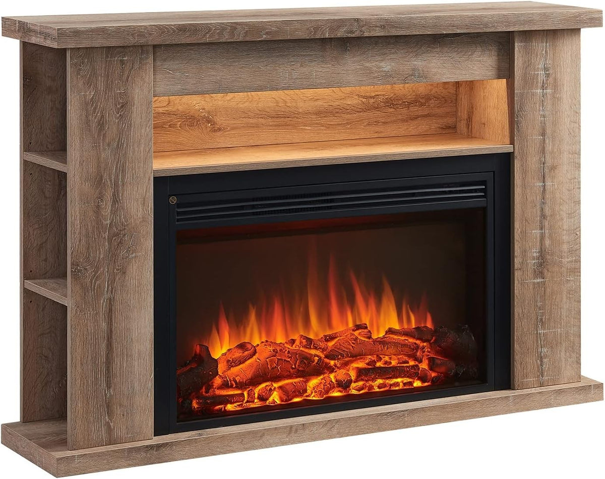 Electric Fireplace Suite 51” Heater Storage Shelves Rustic Oak Effect
