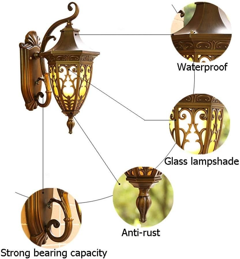 Retro Brass Outdoor Wall Lantern – Frosted 6-Sided Glass E27