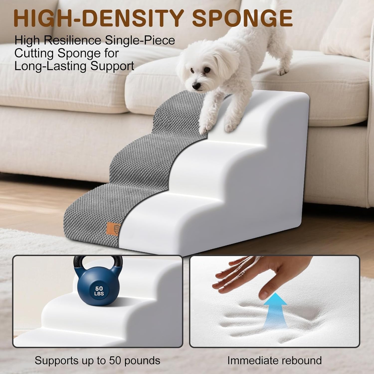 Masthome 3-Step Dog Stairs Bed Ramp Small Pets Non-Slip Foam