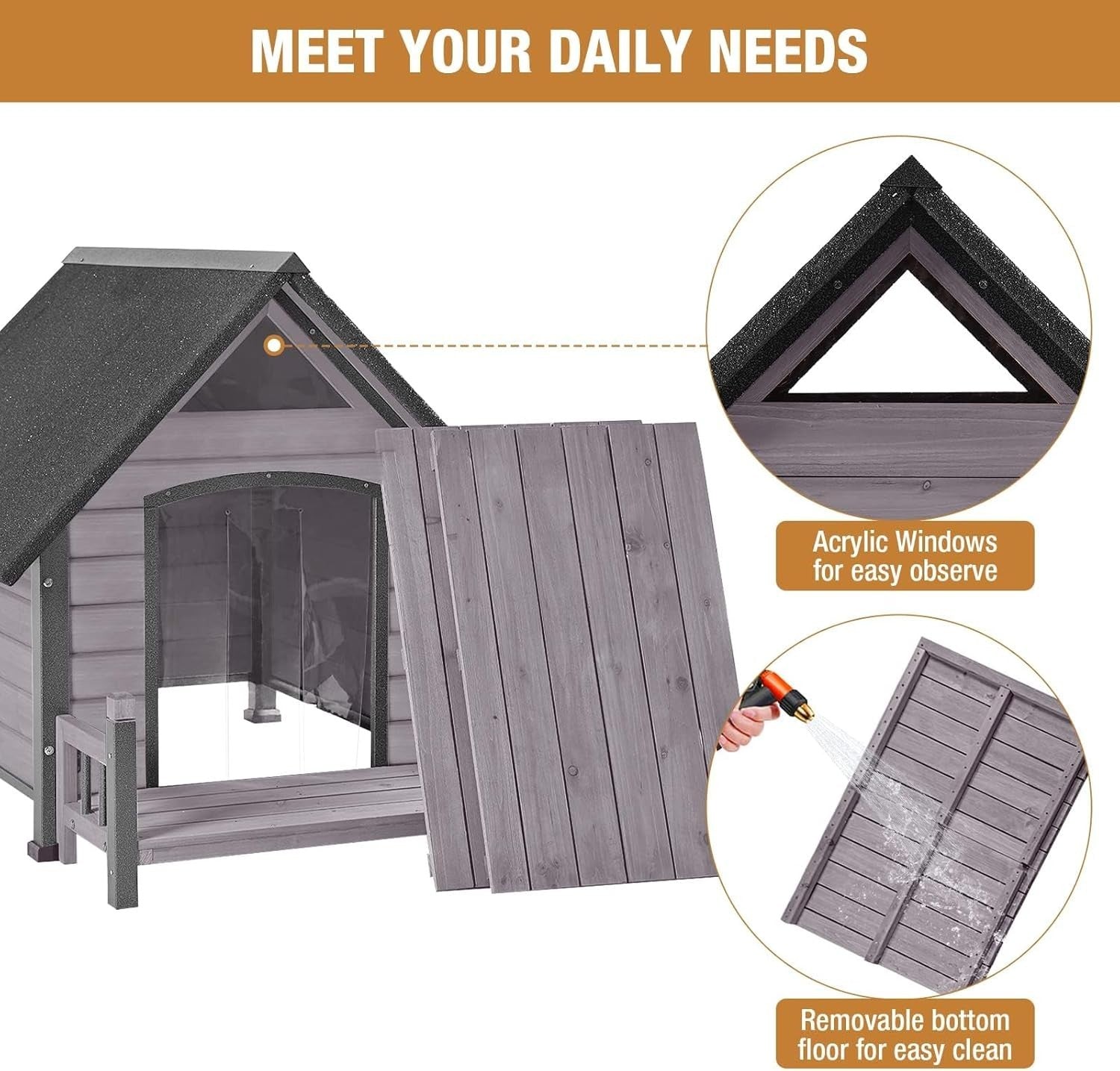 Weatherproof Outdoor Dog House with Anti-Bite Metal Frame & Raised Floor 115x84x