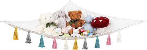 Large Toy Hammock with Tassels – Corner Stuffed Animal Storage Net for Kids Room
