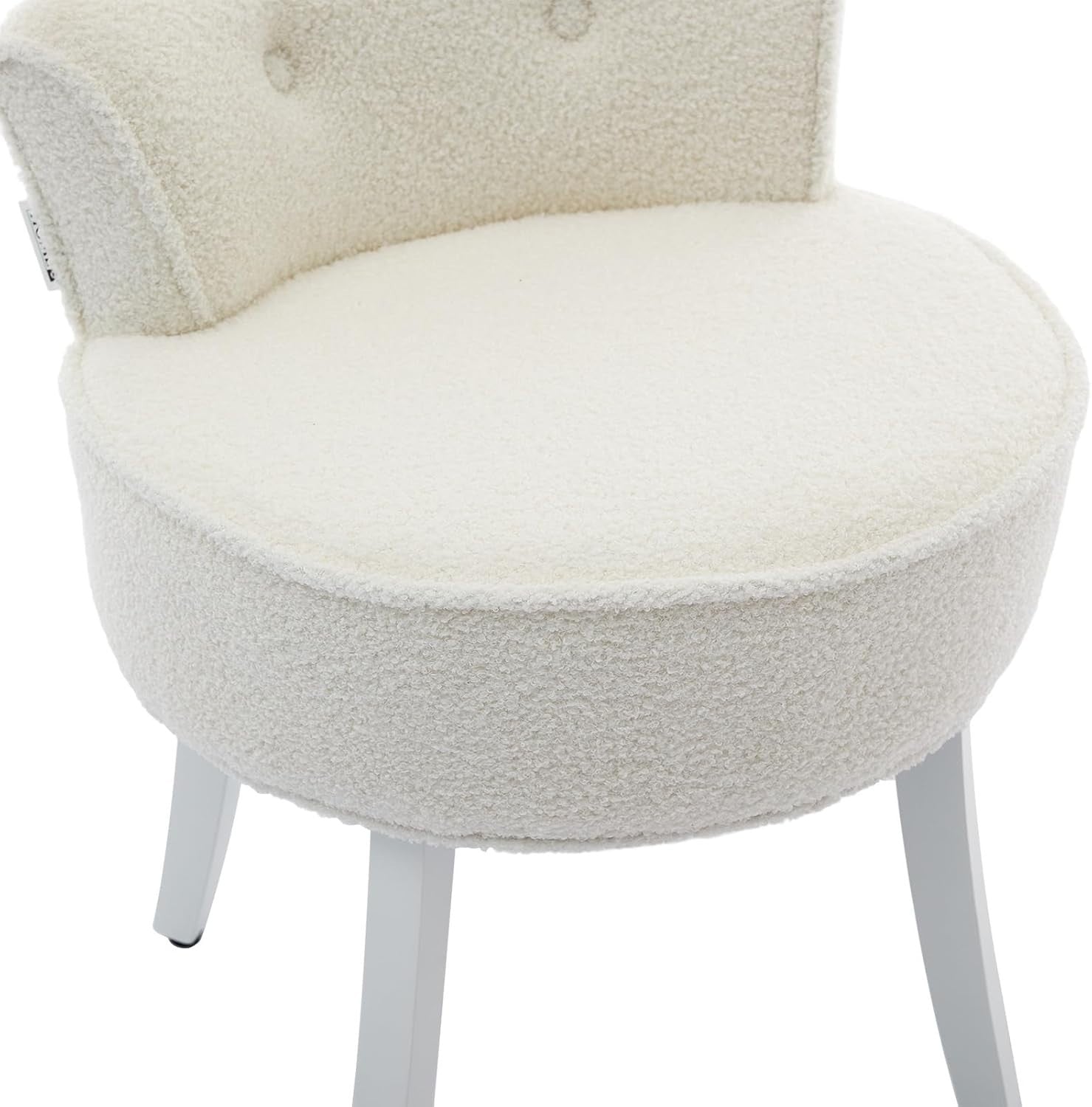 White Teddy Velvet Dressing Table Chair – Tufted Back Makeup Vanity Seat