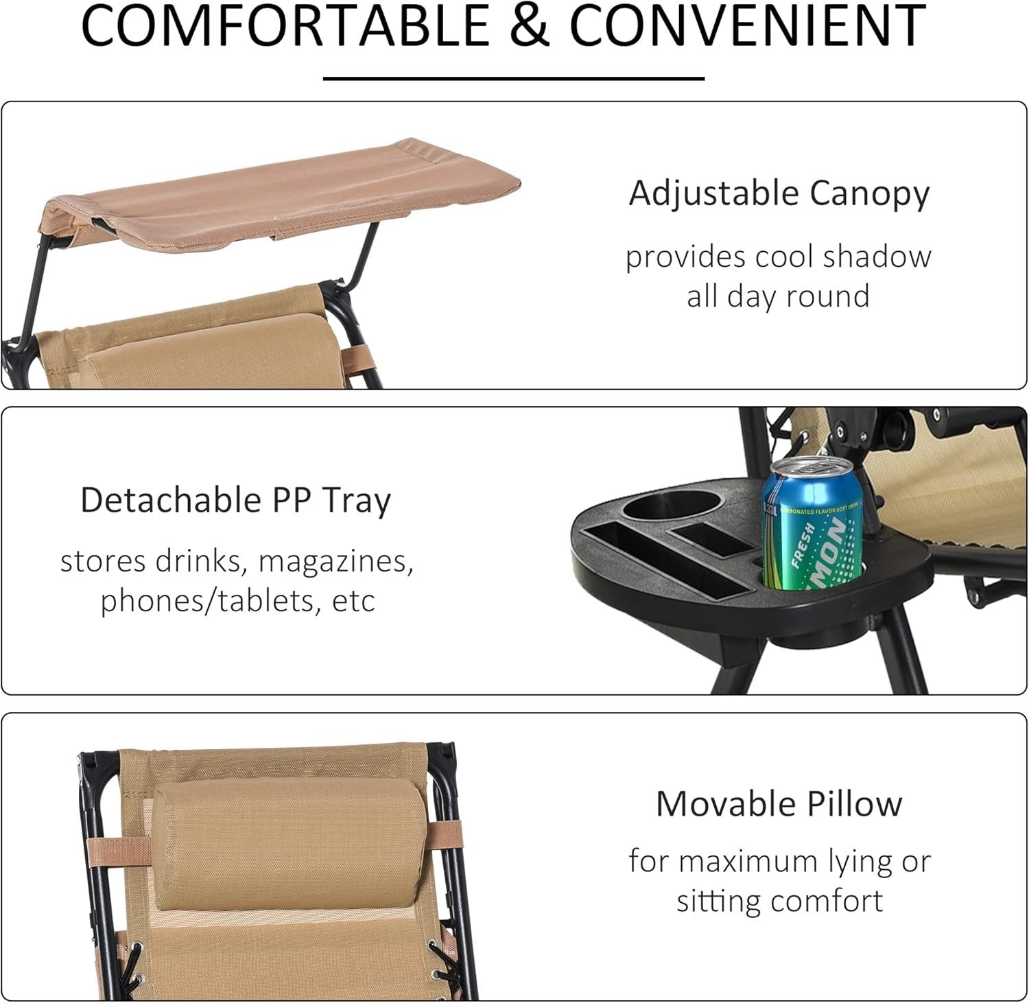 Adjustable Zero Gravity Recliner Rocking Chair with Canopy & Side Holder