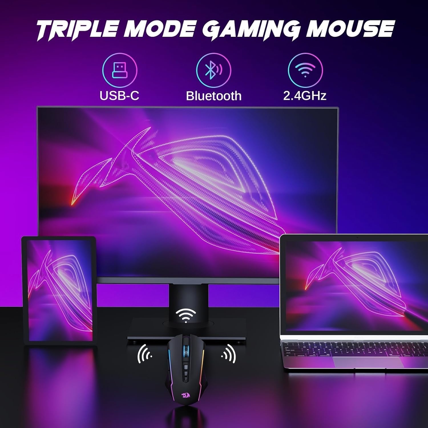 Wireless Gaming Mouse 12000 DPI RGB 9 Buttons Tri-Mode Rechargeable