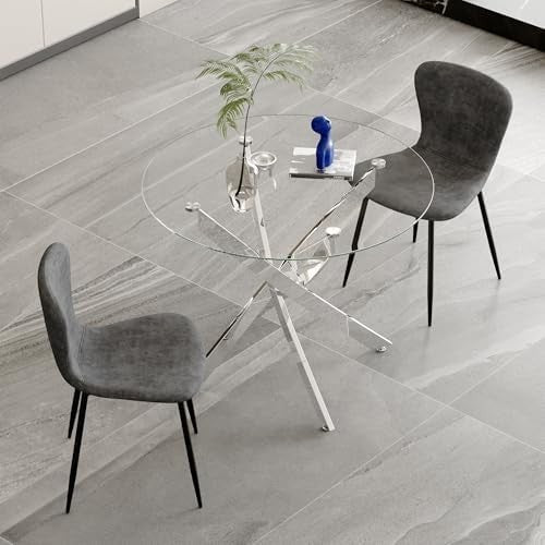 Round Glass Dining Table 100cm Tempered Chrome Legs Modern Design