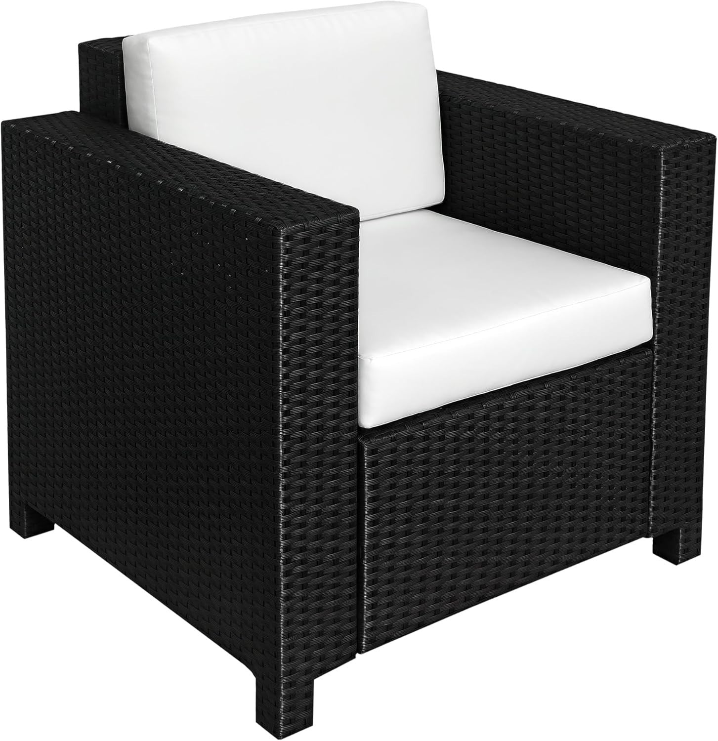 Rattan Garden Armchair with Cushion Black Outdoor Patio Lounge Single Seater