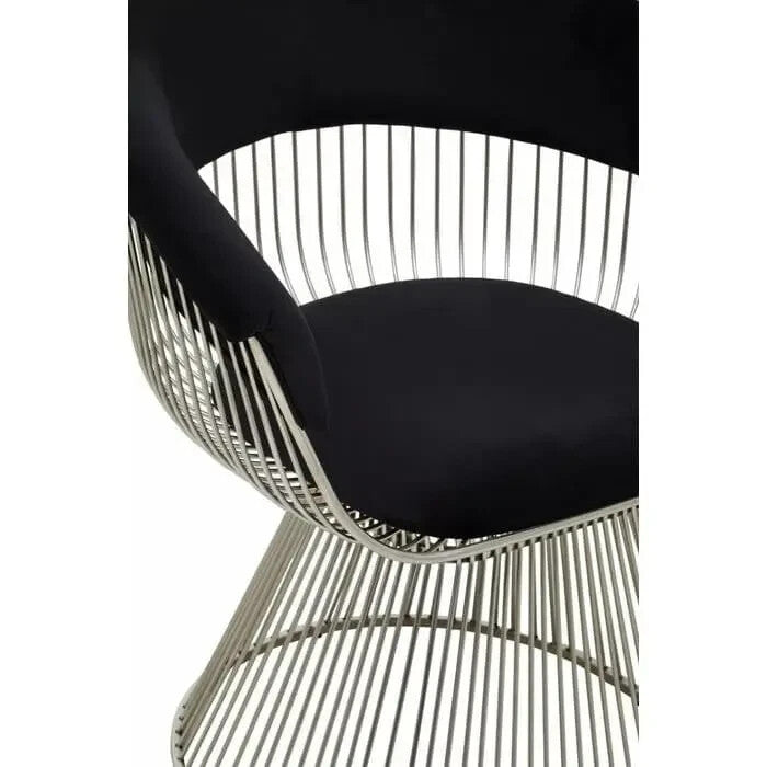 Black Velvet Accent Chair Silver Frame Retro Modern Art Deco Lounge