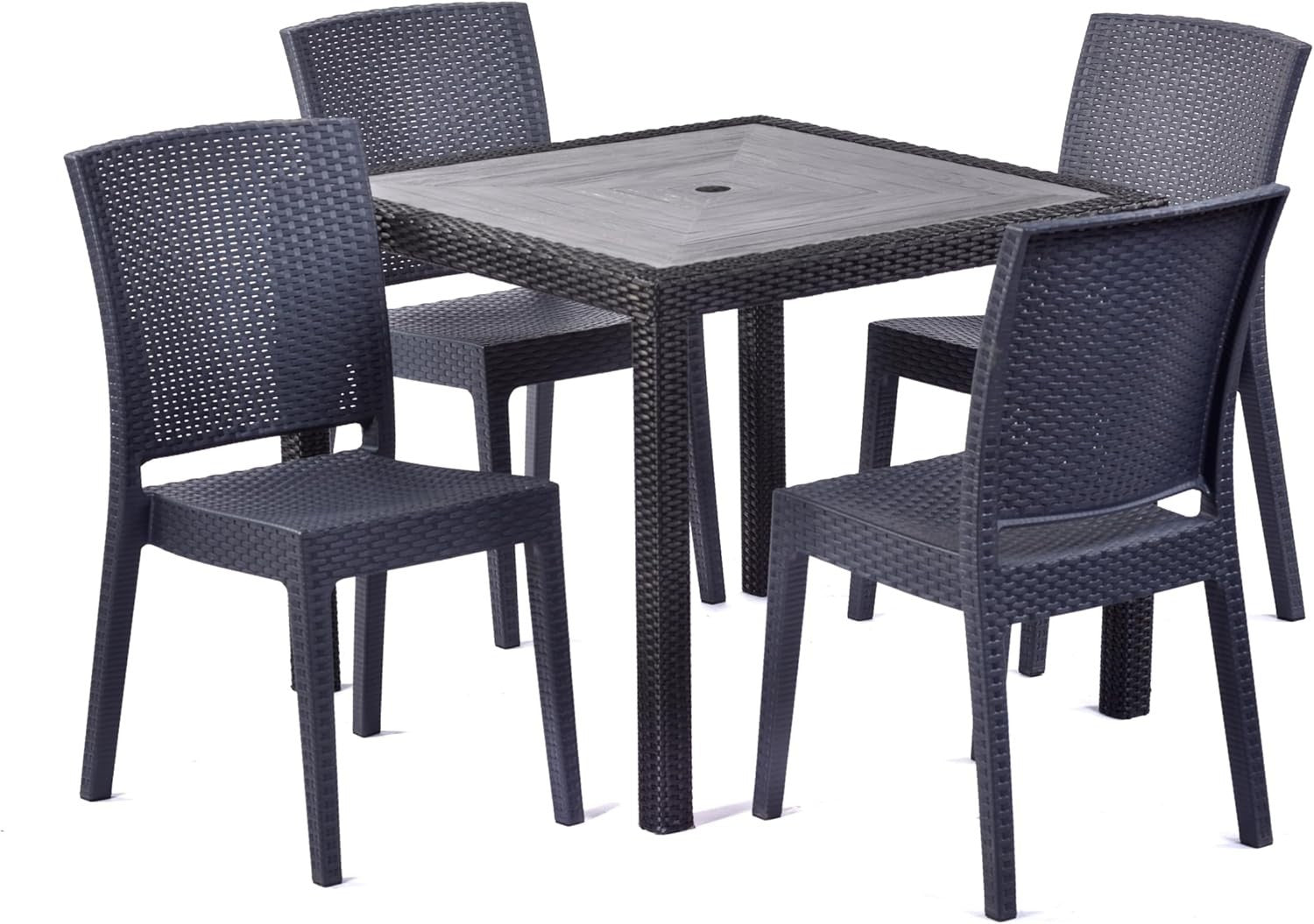 Set of 2 Stackable Rattan Effect Side Chairs Indoor Outdoor Patio Seating