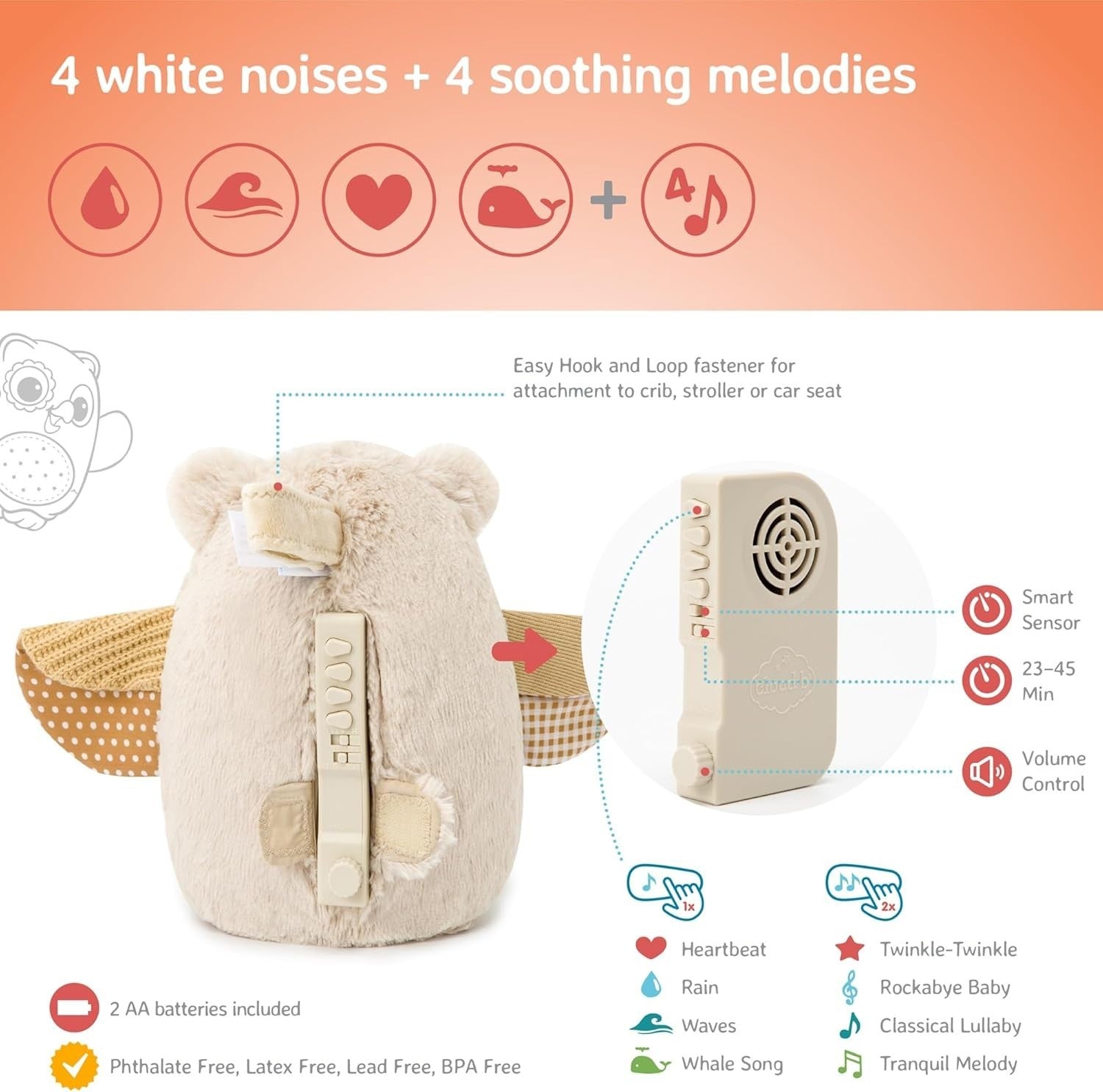 Nighty Night Owl Plush White Noise Baby Sleep Aid Cuddly Toy