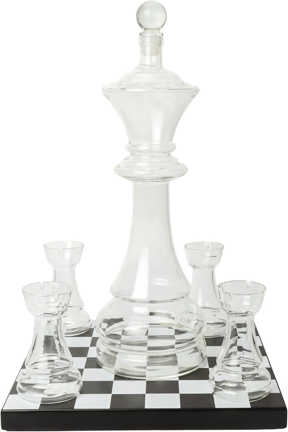 Glass Chess Decanter Set 750ml with Rook Shot Glasses Luxury Gift Base
