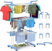 4 Tier Clothes Airer Folding Laundry Drying Rack Wheels Stainless Steel