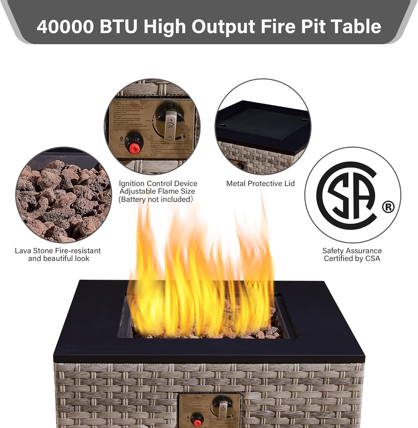 7-Piece Outdoor Rattan Sofa Set with Fire Pit Table - Weatherproof & Modular