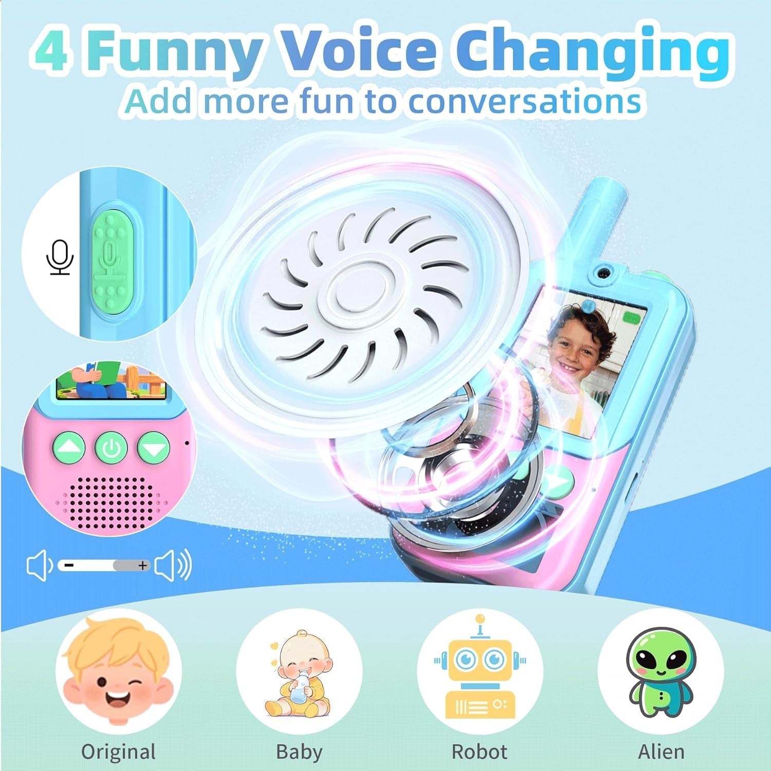 Kids Video Walkie Talkies 2 Pack Rechargeable HD Camera Voice Changer