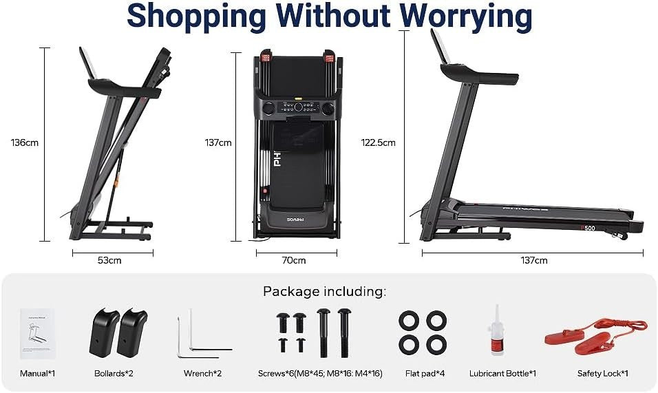 Folding Treadmill 12km/h Quiet Motor LED Display Bluetooth Wide Belt Home Gym