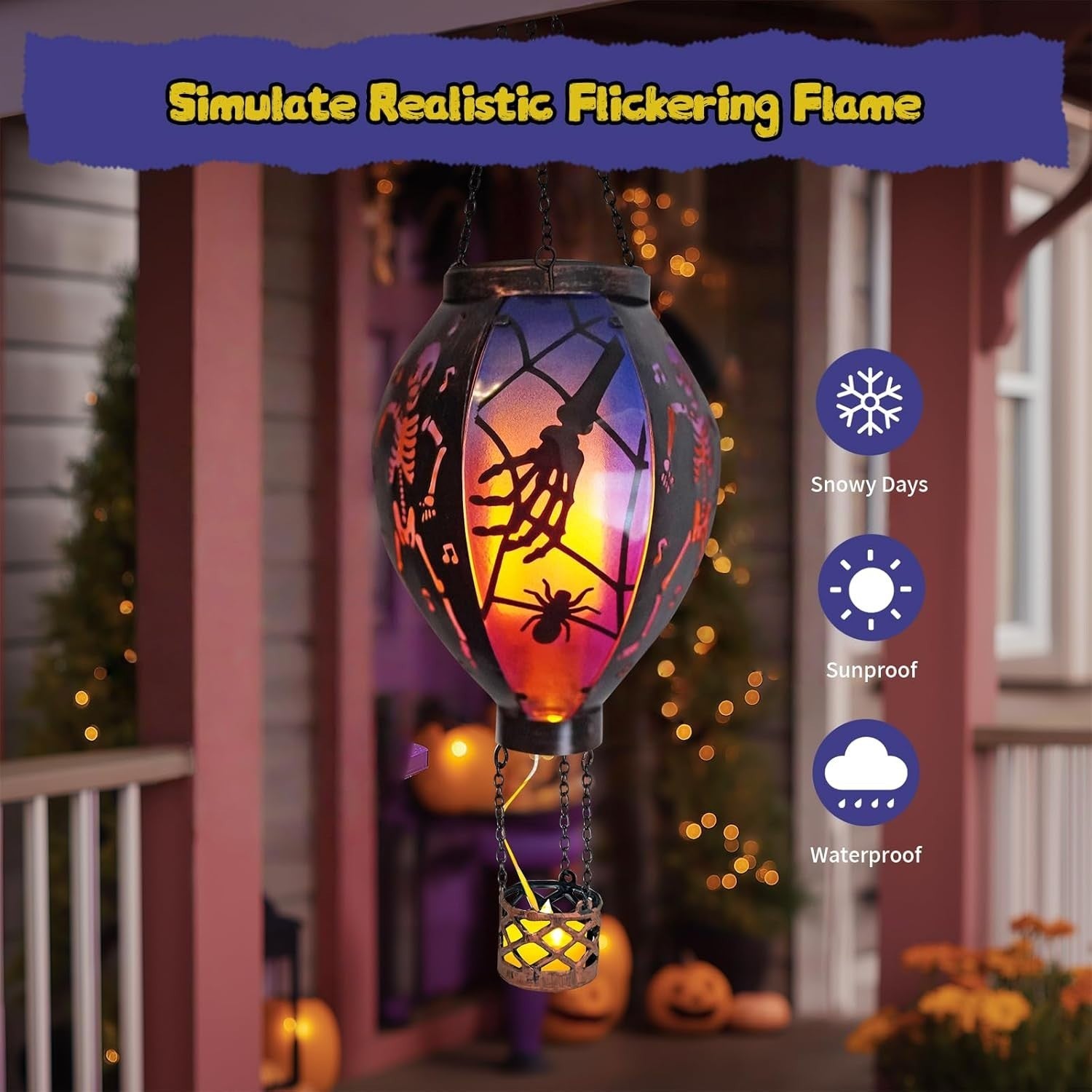 Halloween Hot Air Balloon Solar Lantern Skull LED Hanging Outdoor Garden Decor