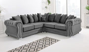 Grey Plush Velvet 5 Seater Corner Sofa with Foam Cushions & Button Tufted