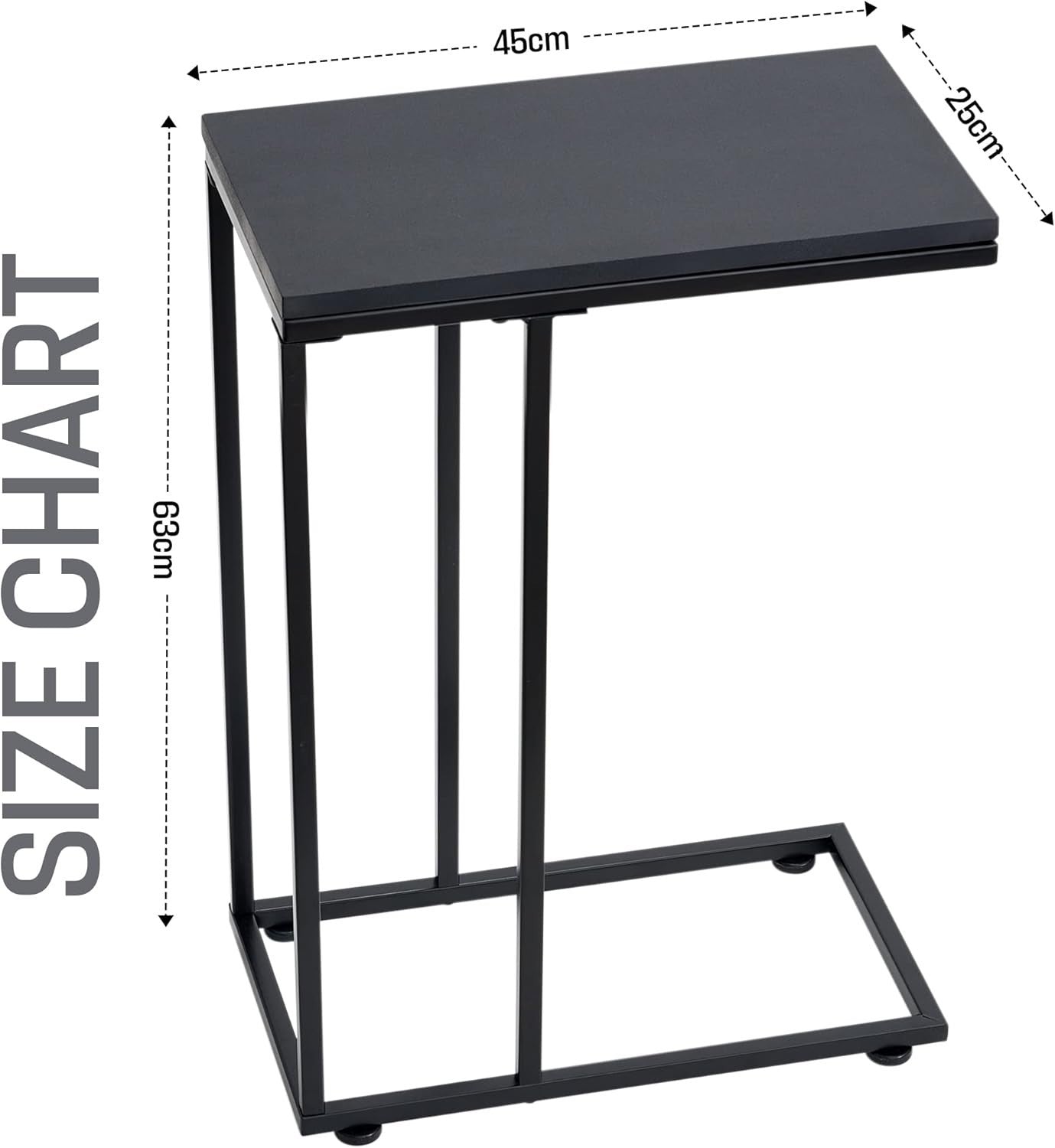 C Shaped Side Table with Metal Frame, Space-Saving Coffee & Laptop Table