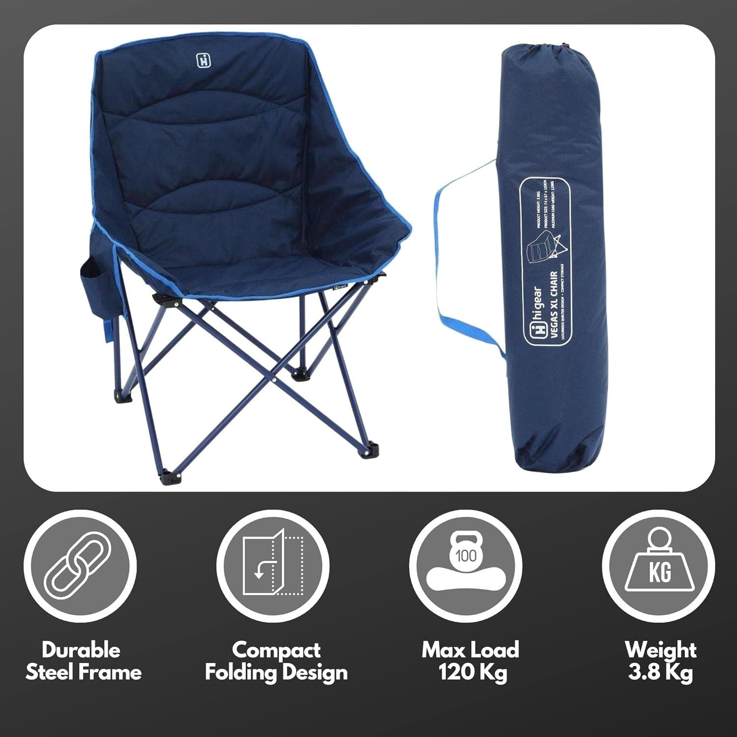 Deluxe Quilted Folding Camping Chair Padded XL Outdoor Picnic Festival Seat