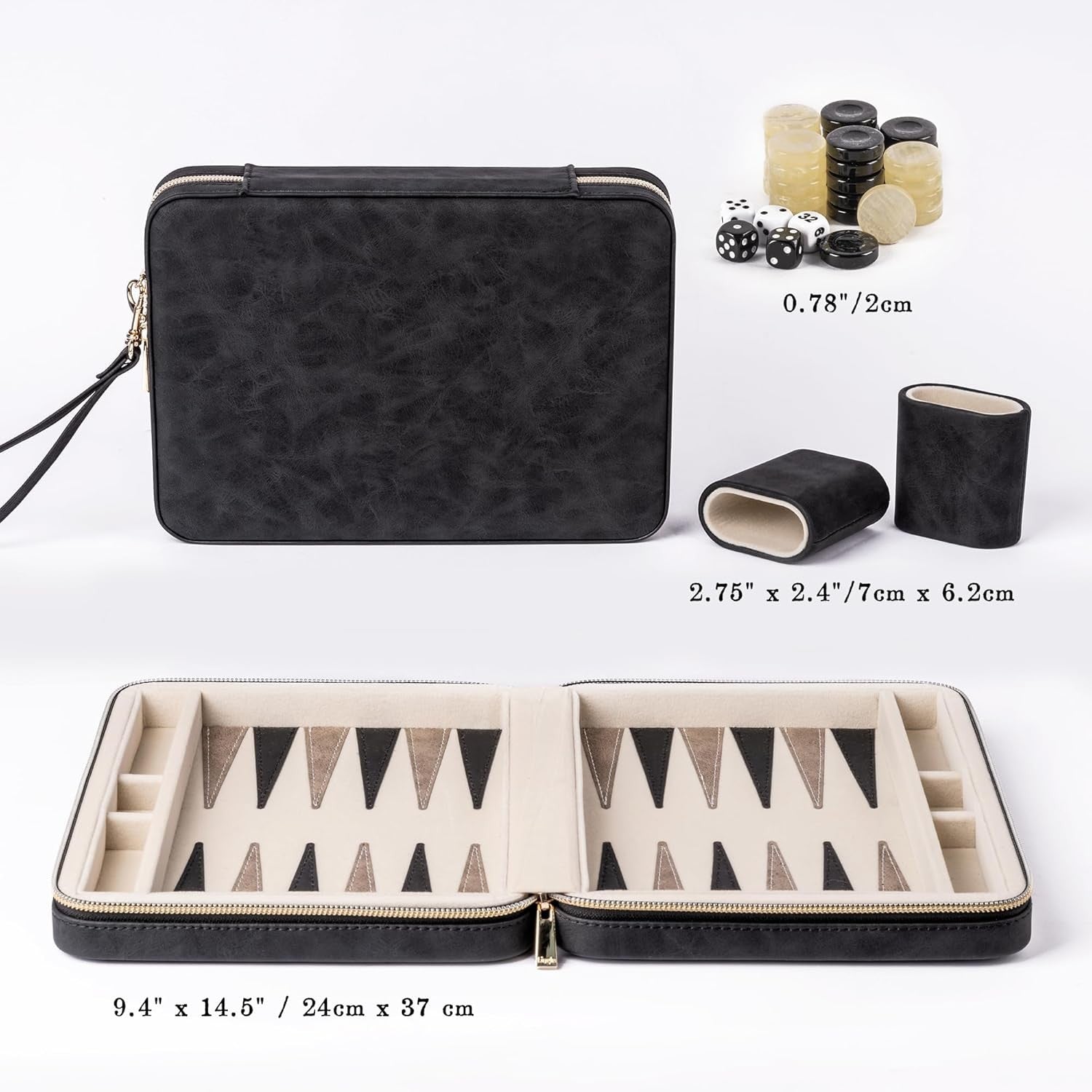 9.4 Inch Travel Backgammon Faux Leather Folding Board Portable Game