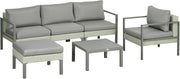 6pc Light Grey Rattan Sofa Set Table Chairs Footstool Garden Patio Set
