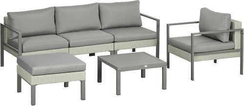 6pc Light Grey Rattan Sofa Set Table Chairs Footstool Garden Patio Set