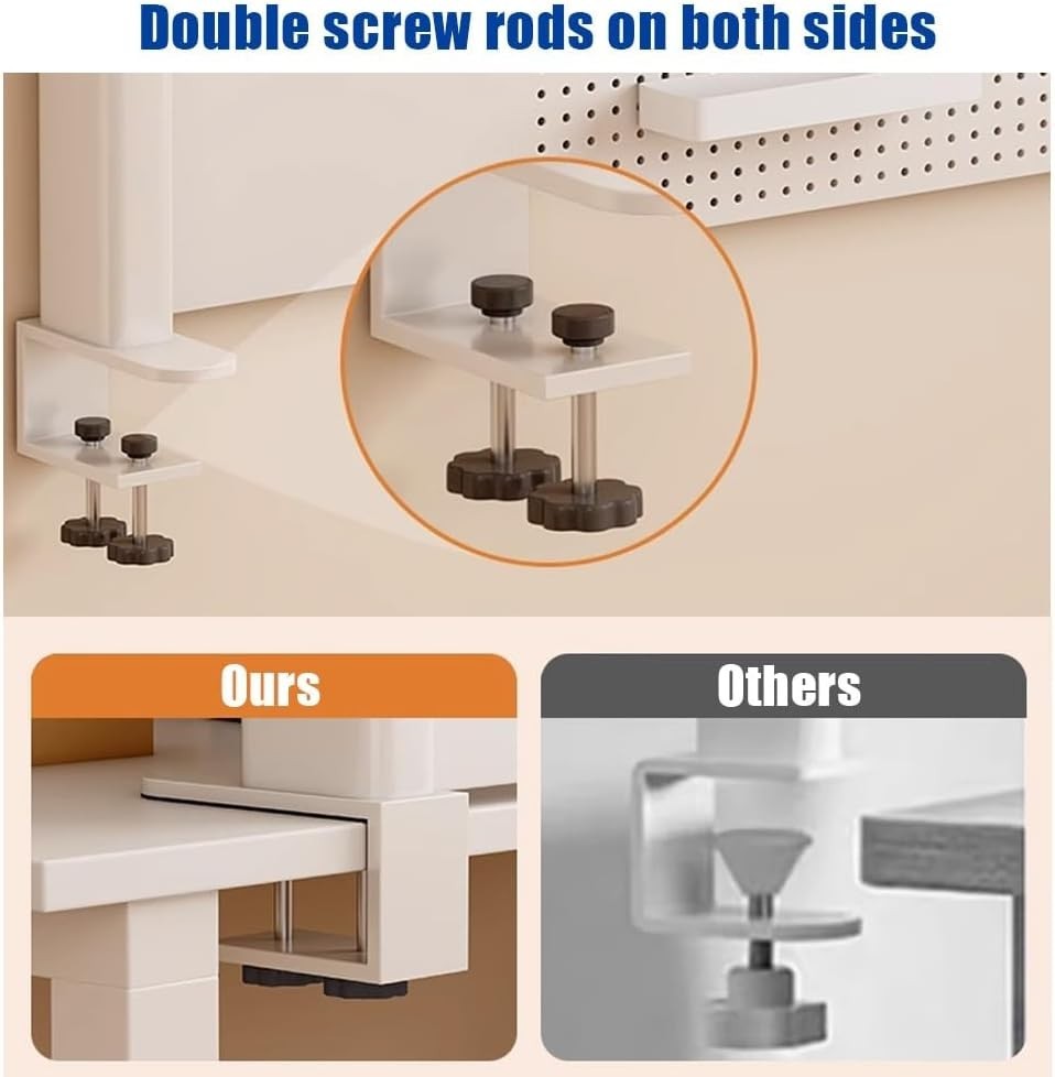 108x63cm Clamp-On Desktop Bookshelf 3-Tier Desk Hutch Pegboard Organizer Shelf