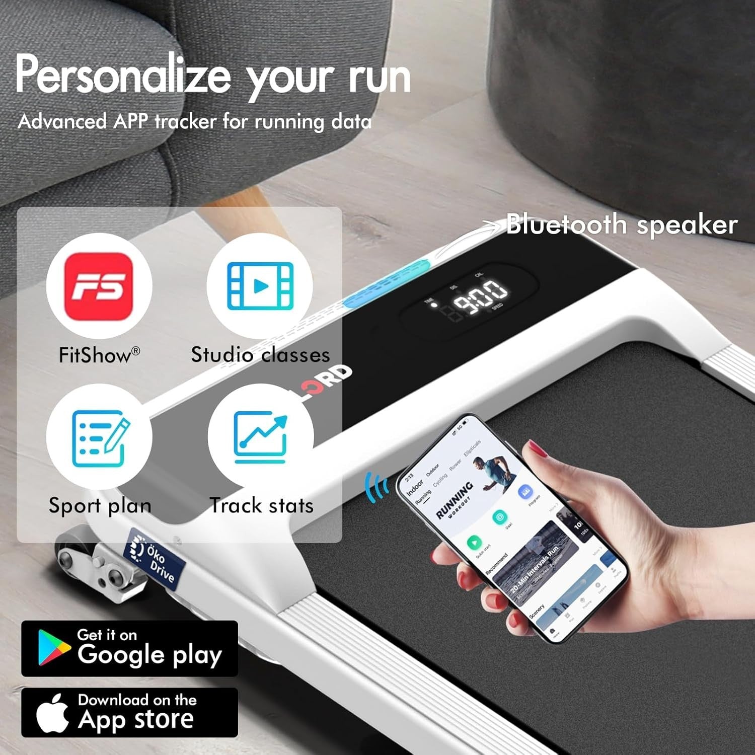 Foldable 3.2HP Treadmill 9% Incline Under Desk Running Machine Home