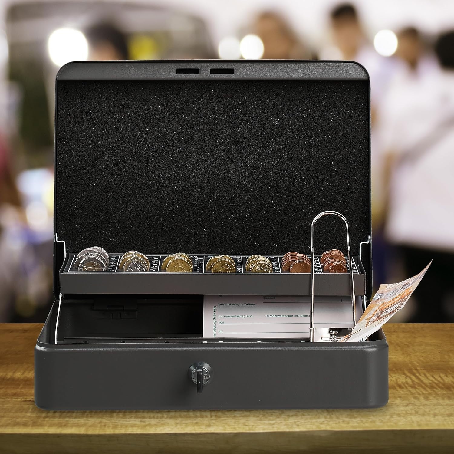 Lockable Cash Box Coin Tray Money Storage Case with Note Compartments