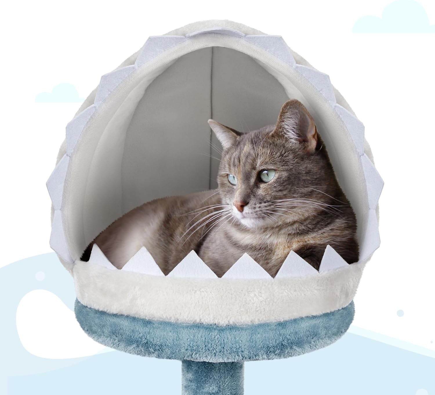 Ocean Blue Cat Tree Tower 115cm Multi Level Scratching Post Shark Nest Hammock