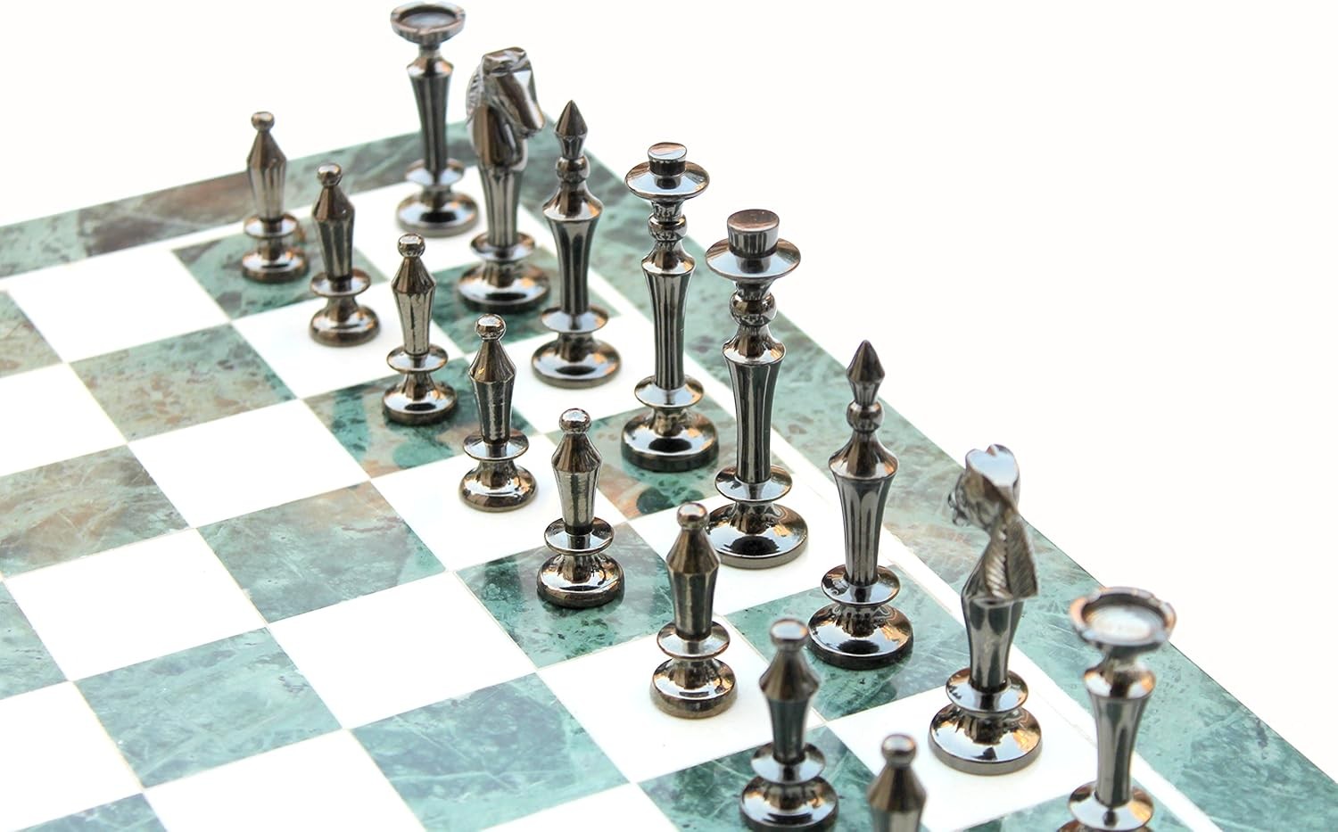 15" Green Marble Chess Set | Handcrafted Stone Board & Brass Pieces | Luxury Gif