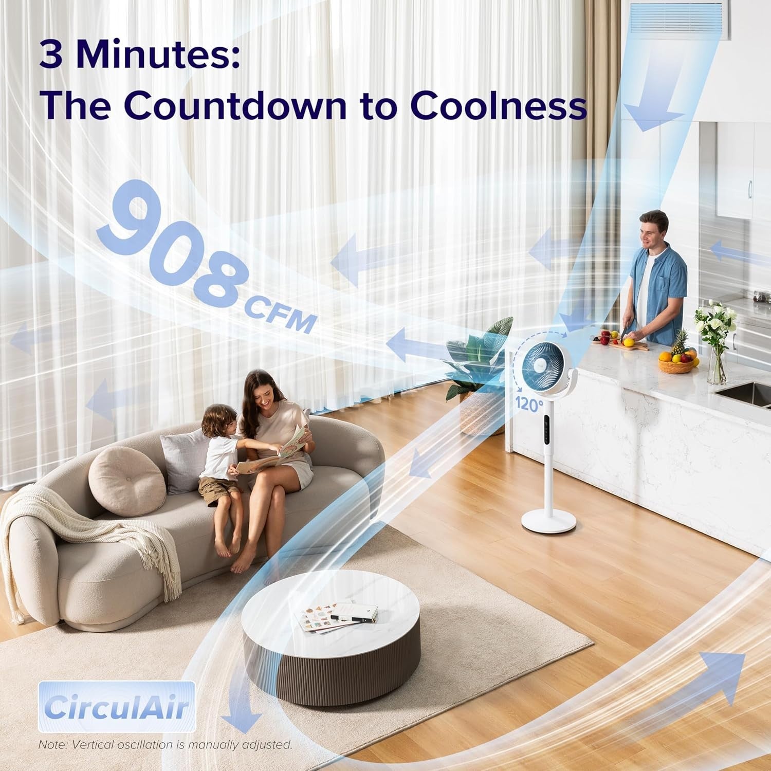 9-Speed Quiet Floor Fan – Adjustable Height DC Motor Air Circulator w/ Remote
