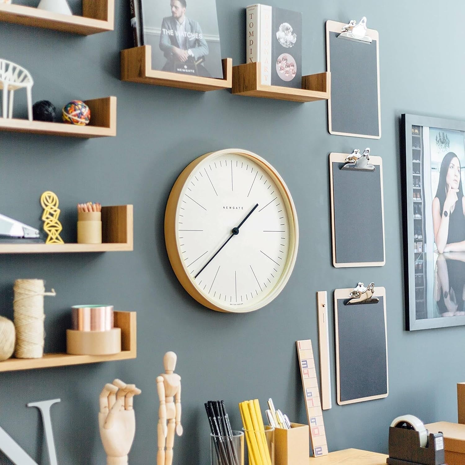 40cm Silent Wall Clock Modern Plywood Red Marker Dial Scandinavian Style