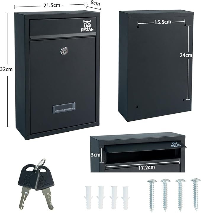 Wall Mounted Lockable Mailbox Outdoor Steel Post Box Weatherproof Secure