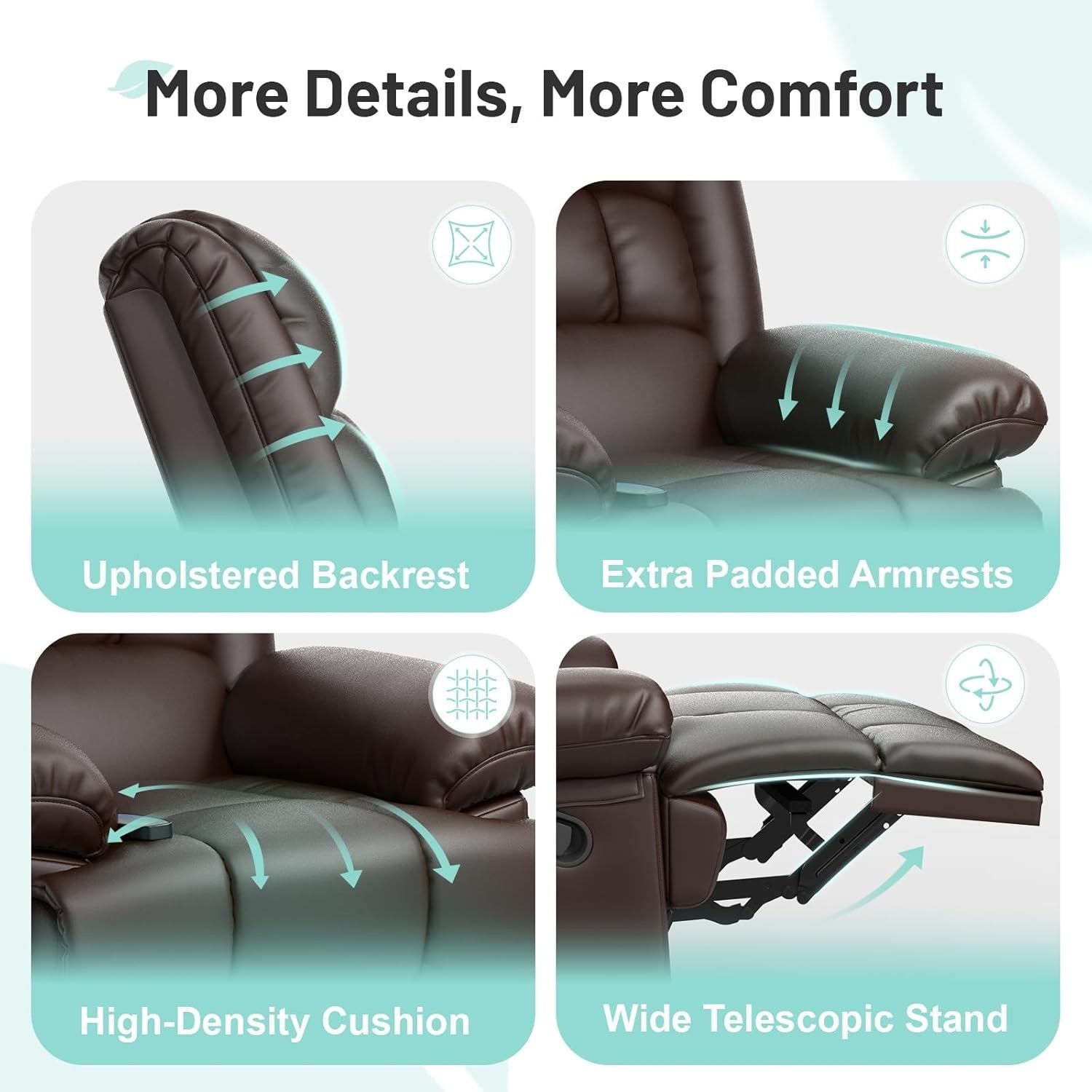 Recliner Armchair Massage Heat Padded Chair Adjustable Backrest Legrest Brown