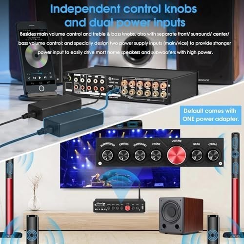 HiFi 5.1 Channel Bluetooth Home Theater Amp Subwoofer Stereo Power