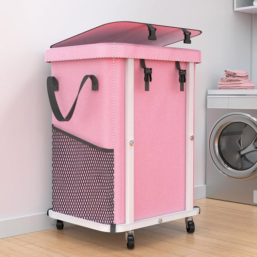 150L Pink Laundry Hamper with Wheels Heavy Duty Large Rolling Clothes Basket