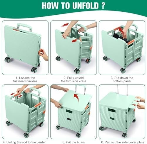 Heavy Duty Folding Shopping Cart 55kg Trolley 360° Wheels Foldable Green