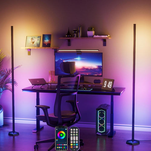 RGB Corner Floor Lamp 2 Pack App Remote Music Sync LED Mood Light Gaming Room