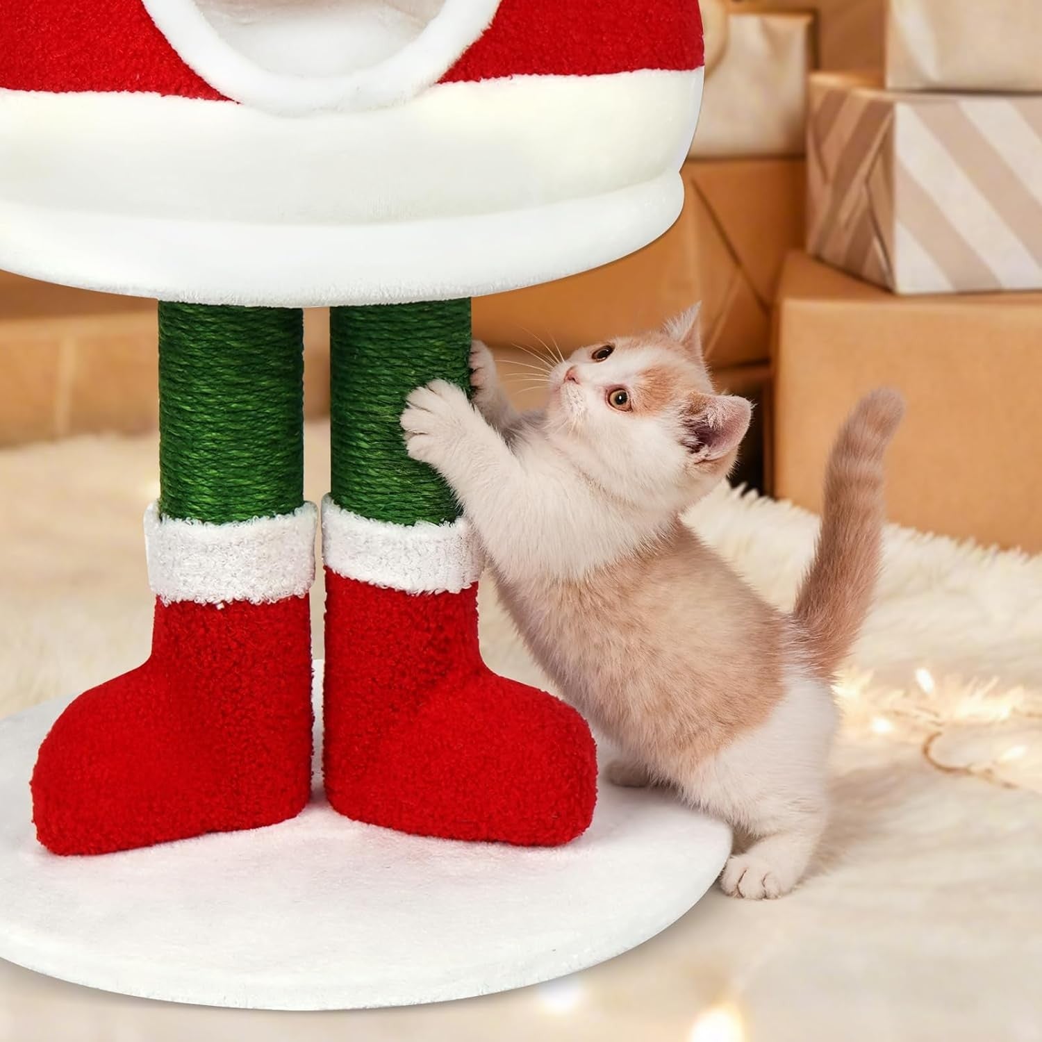 Festive Cat Tree Scratching Post with Cozy Bed Indoor Climbing Tower