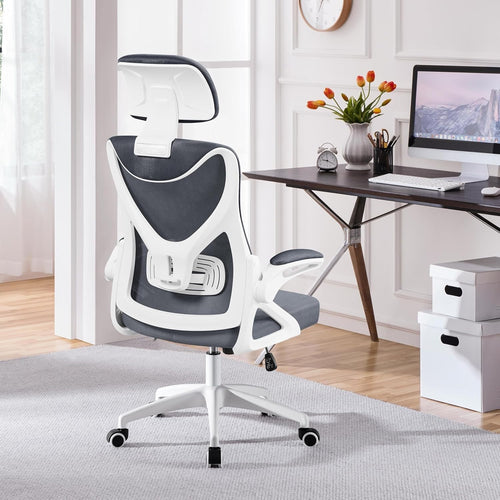 Ergonomic Mesh Office Desk Chair Adjustable Height Lumbar Flip-up Arms White/Gre