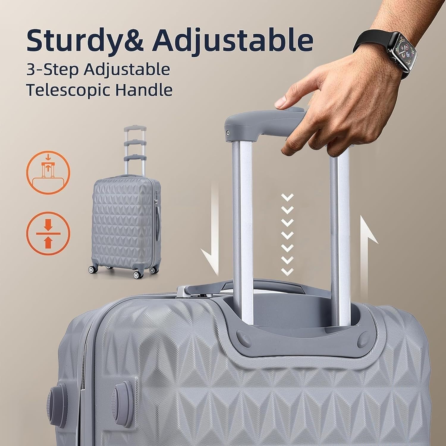 Silver Medium ABS Check In Suitcase 24 Inch Lightweight 4 Wheel Spinner