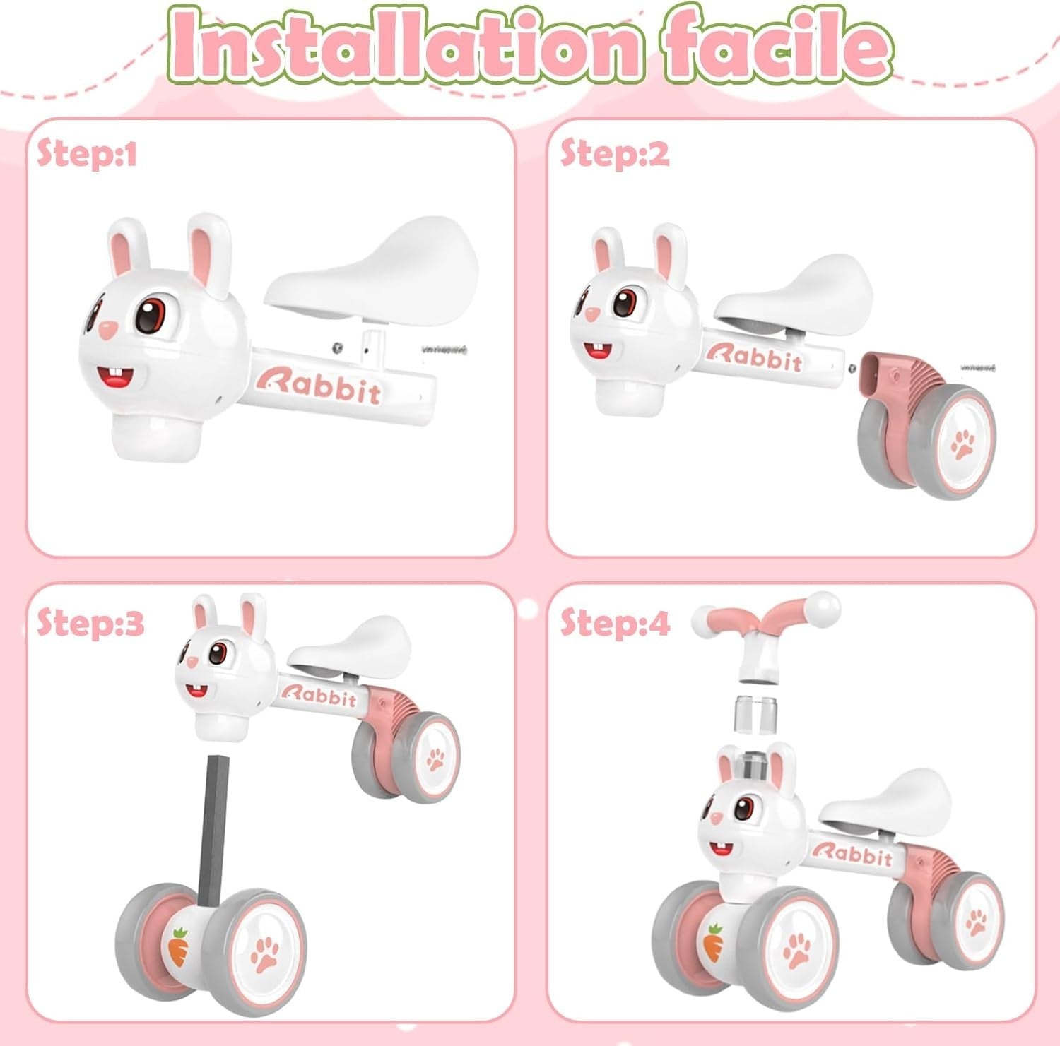 Baby Balance Bike Toddler Ride On Trike Walker No Pedals 10-36 Months Rabbit