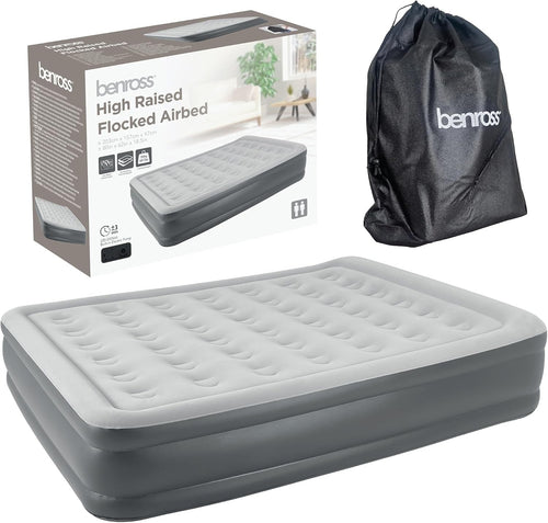Queen Size Inflatable Air Bed with Built-In Electric Pump & Flocked Surface