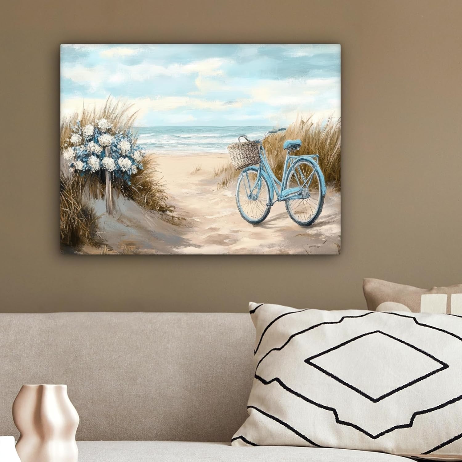 Beach Canvas Wall Art 40x30cm Framed Sea Bike Coastal Print