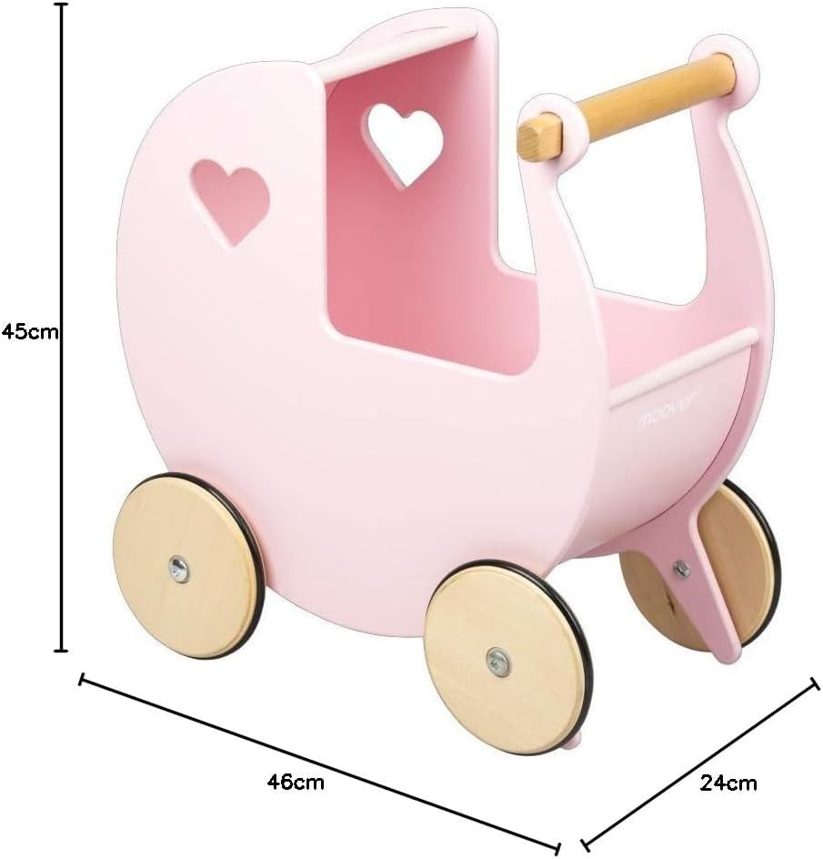Wooden Doll Pram Push Along Toy Birch Wood Toddler Walker 18m+
