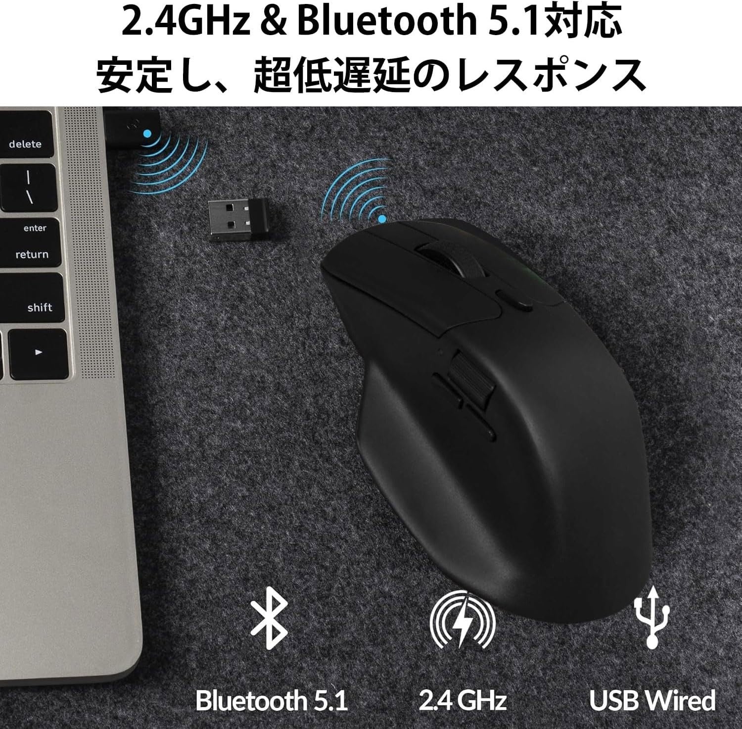 Wireless Ergonomic Mouse Dual Scroll Bluetooth USB Rechargeable 2.4G